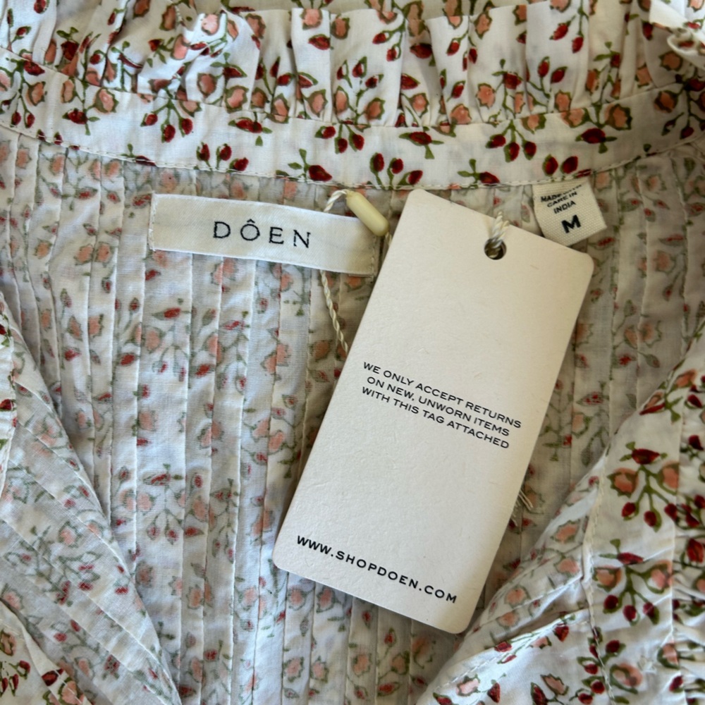 Doen Dulcie Dress Spring Elderberry Floral Long Sleeve Mini Medium Cream Cotton - Picture 8 of 11